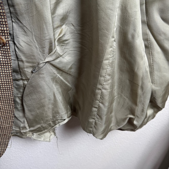 Ermenegildo Zegna Silk Wool Blazer Suit Jacket Tan Black Houndstooth 46R Flaws - Picture 9 of 16